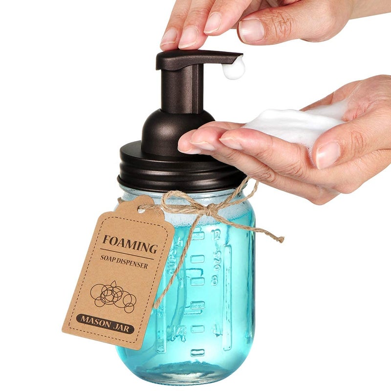 Amolliar Mason Jar Foaming Soap Dispenser, Rustproof Stainless Steel Lid, BPA Free Foam Pump, with Chalkboard Labels, Rustic Farmhouse Decor, Hand Soap Dispenser Bathroom Accessories, Bronze (1 Pack) - Image 3